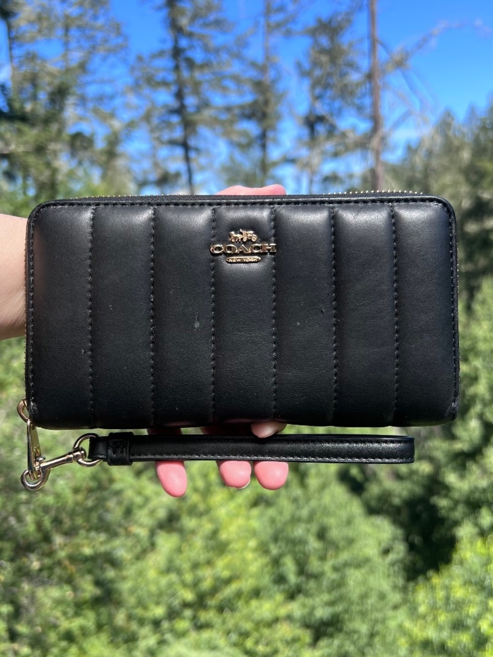 COACH Long Zip-Around Wallet Black Quilted Nappa Leather w Gold Hardware C4454